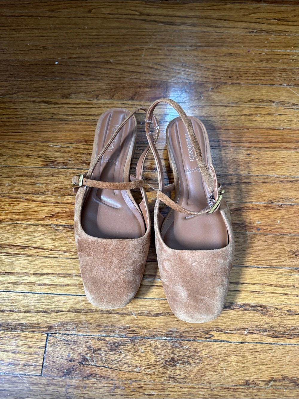 Franco Sarto Camel Suede Square-Toe Slingback Mules